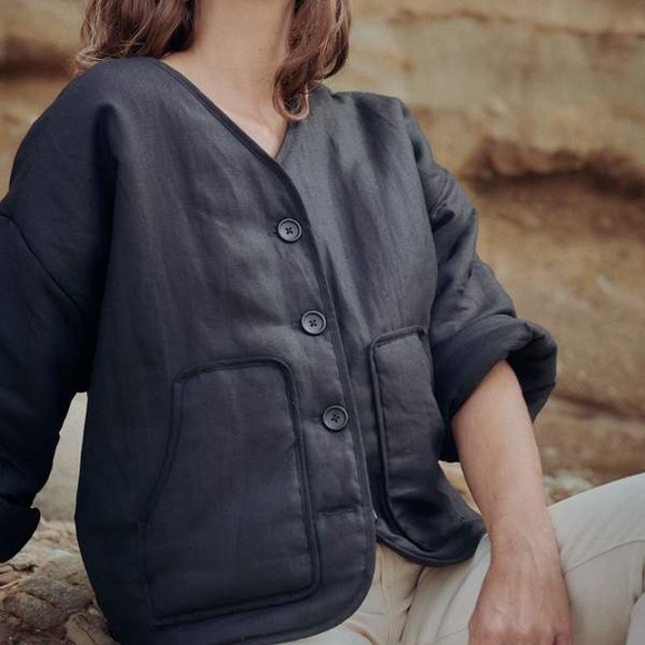 Ozma of California black silk Wolfe Coat L - Picture 3 of 10